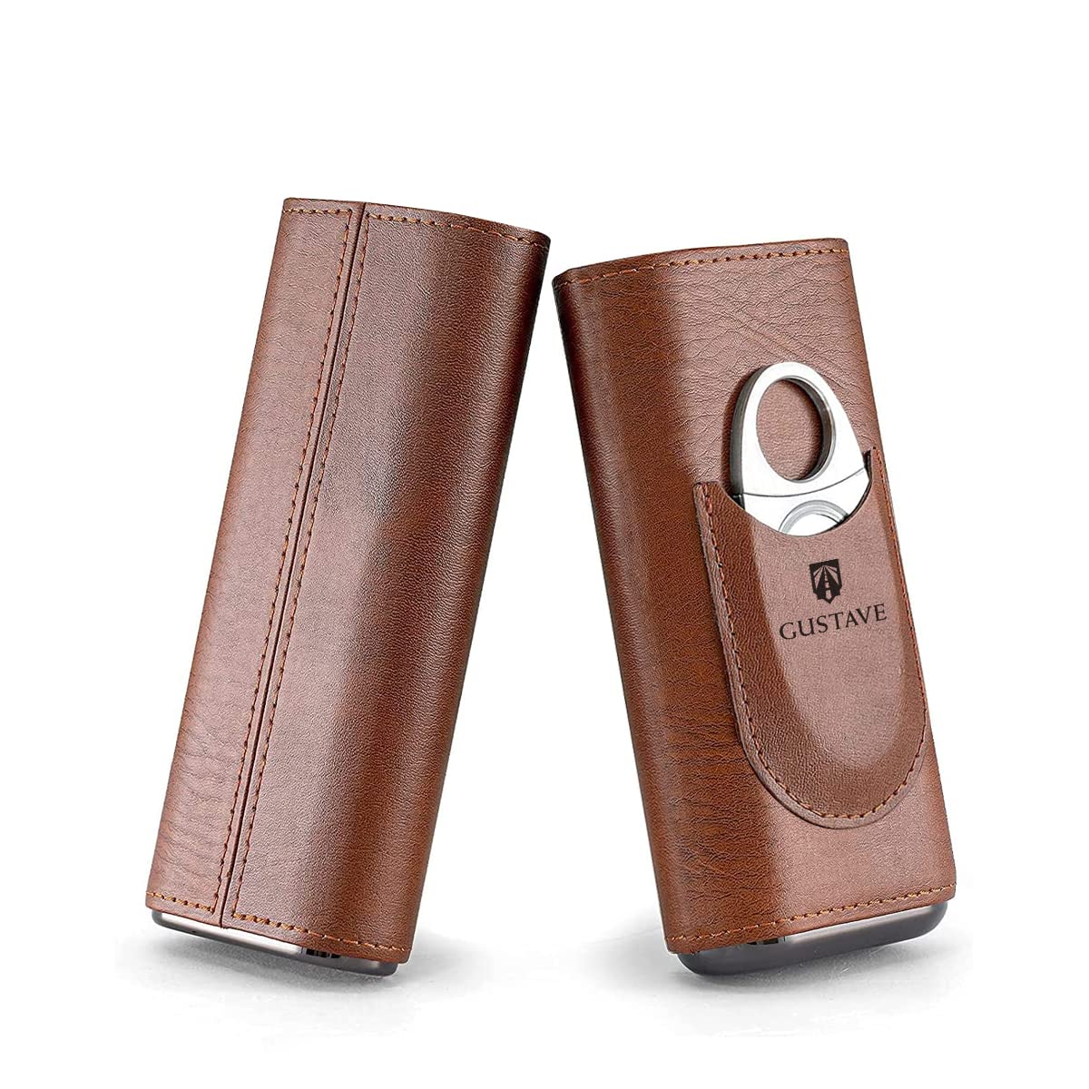 GUSTAVE Cigar Case, Holds Up to 3 Cigars, Cedar Wood Lining Travel Cigars Case, Leather Cigar Case with Stainless Steel Cigar Cutter, Cigar Gift Set for Man (2PCS) GUSTAVE Cigar Case, Holds Up to 3 Cigars, Cedar Wood Lining Travel Cigars Case, Leather Cigar Case with Stainless Steel Cigar Cutter, Cigar Gift Set for Man (2PCS)